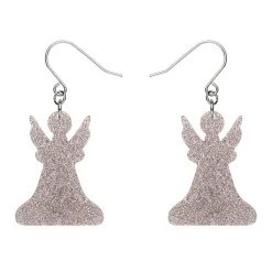 Angel Glitter Drop Earrings - Silver