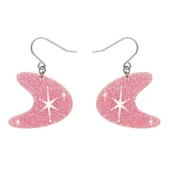 Atomic Boomerang Glitter Drop Earrings - Pink