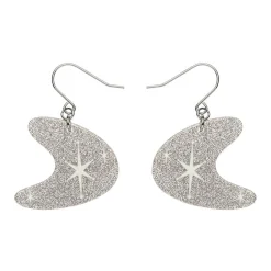 Atomic Boomerang Glitter Drop Earrings - Silver
