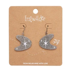 Atomic Boomerang Glitter Drop Earrings - Silver