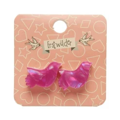 Bird Textured Glitter Resin Stud Earrings - Fuchsia