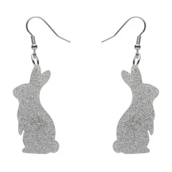 Bunny Glitter Resin Drop Earrings - Silver