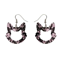 Cat Head Chunky Glitter Resin Drop Earrings - Pink
