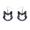Cat Head Chunky Glitter Resin Drop Earrings - Purple