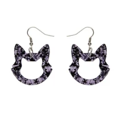Cat Head Chunky Glitter Resin Drop Earrings - Purple