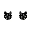 Cat Head Chunky Glitter Resin Stud Earrings - Silver
