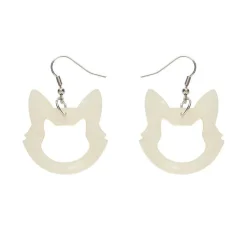Cat Head Glitter Resin Drop Earrings - White