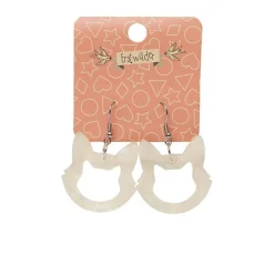 Cat Head Glitter Resin Drop Earrings - White