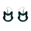 Cat Head Lava Resin Drop Earrings - Green