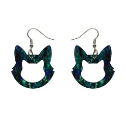 Cat Head Lava Resin Drop Earrings - Green