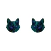 Cat Head Lava Resin Stud Earrings - Green