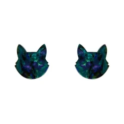 Cat Head Lava Resin Stud Earrings - Green
