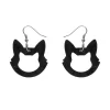 Cat Head Ripple Resin Drop Earrings - Black