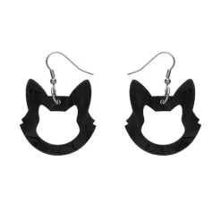 Cat Head Ripple Resin Drop Earrings - Black
