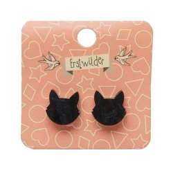 Cat Head Ripple Resin Stud Earrings - Black
