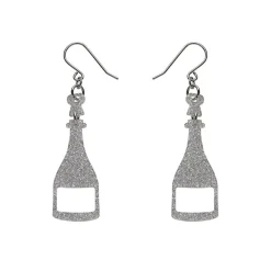 Champagne Glitter Drop Earrings - Silver