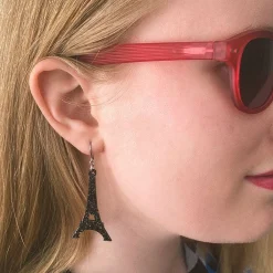 Eiffel Tower Glitter Resin Drop Earrings - Black