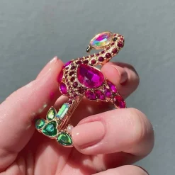 Flamboyant Flamingo Funk Stone Set Crystal Brooch