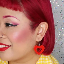 Heart Bubble Resin Drop Earrings - Red