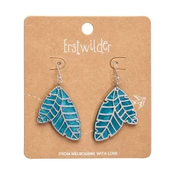Leaf Textured Emerald Resin Drop Earrings - Silver