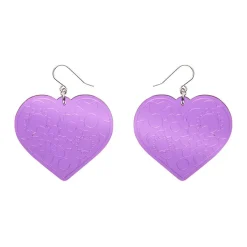 Love Heart Mirror Drop Earrings - Purple