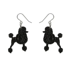 Poodle Glitter Hook Drop Earrings - Black