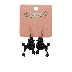 Poodle Glitter Hook Drop Earrings - Black