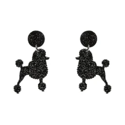 Poodle Glitter Post Drop Earrings - Black