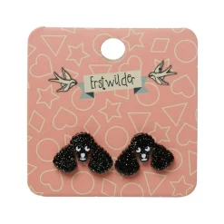 Poodle Glitter Stud Earrings - Black