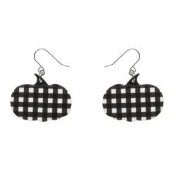 Pumpkin Gingham Drop Earrings - Black