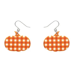 Pumpkin Gingham Drop Earrings - Orange