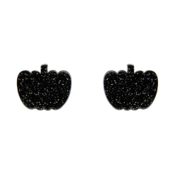Pumpkin Glitter Resin Stud Earrings - Black