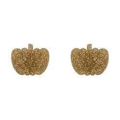 Pumpkin Glitter Resin Stud Earrings - Gold