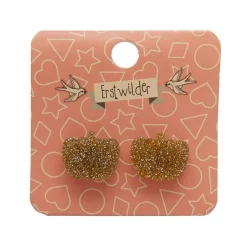 Pumpkin Glitter Resin Stud Earrings - Gold