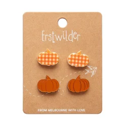 Pumpkin Patch Stud Earrings Set - Orange & Orange Gingham