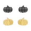 Pumpkin Patch Stud Earrings Set - Gold & Black Gingham