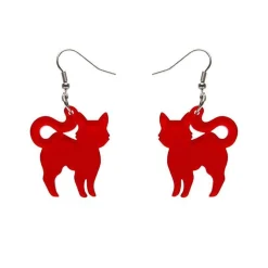 Pussy Cat Bubble Resin Drop Earrings - Red