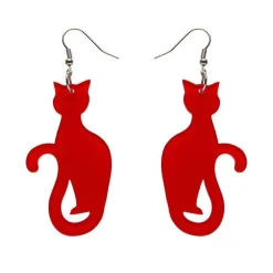 Sitting Cat Bubble Resin Drop Earrings - Red