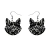 Solid Cat Head Chunky Glitter Resin Drop Earrings - Silver
