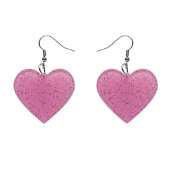 Solid Heart Glitter Resin Drop Earrings - Pink