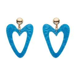 Statement Glitter Ripple Heart Drop Earrings - Aqua