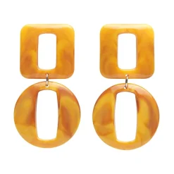 Statement Marble Chunky Drop Earrings - Mustard