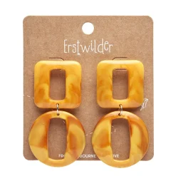 Statement Marble Chunky Drop Earrings - Mustard