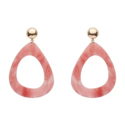 Statement Marble Resin Tear Drop Earrings - Coral