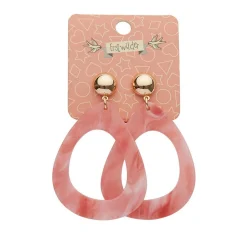 Statement Marble Resin Tear Drop Earrings - Coral