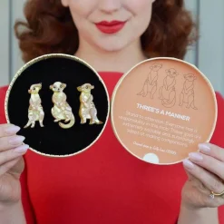 Three'S A Manner Meerkat Brooch Set